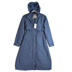 A New Day Rain Trench Coat Womens XS Water Resistant Lightweight Zip Cinch Blue